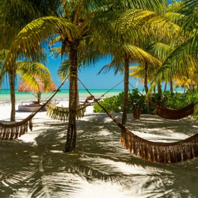 Tropical beach setting on Isla Holbox, Quintana Roo, Mexico